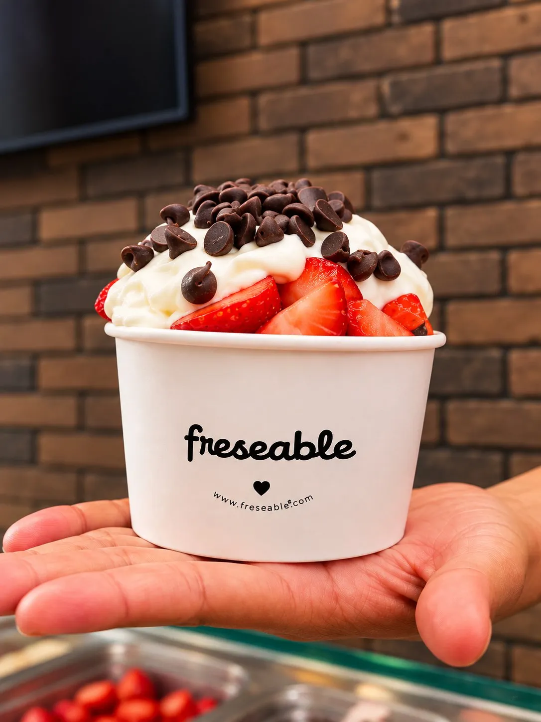 Vaso Freseable con fresas, crema chantilly y chispas de chocolate